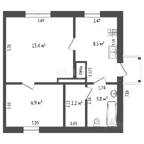 Продается 1-этажный дом, 34,5 м²