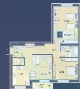 Продается 2-комн. квартира, 86,3 м²