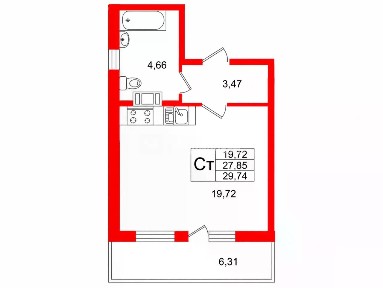 Продается студия, 33,6 м²