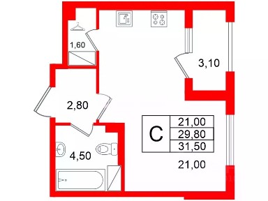 Сдается студия, 29,8 м²