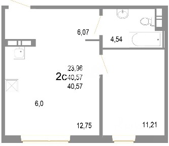 Продается 1-комн. квартира, 40,57 м²