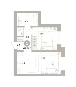 Продается 1-комн. квартира, 42,99 м²