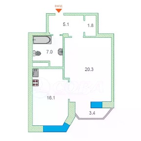 Продается 1-комн. квартира, 51 м²