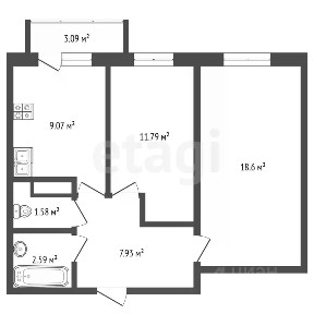 Продается 2-комн. квартира, 56,7 м²