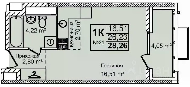 Продается студия, 28,3 м²