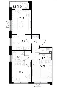 Продается 2-комн. квартира, 60,9 м²