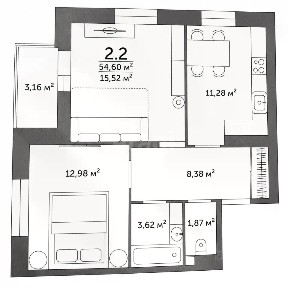 Продается 2-комн. квартира, 54,6 м²