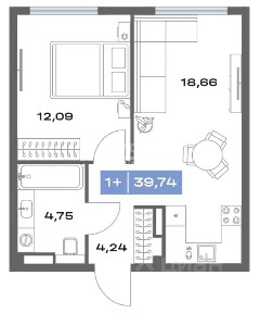Продается 1-комн. квартира, 39,74 м²