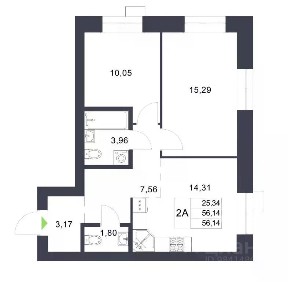 Продается 2-комн. квартира, 56,3 м²