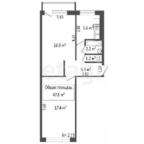 Продается 2-комн. квартира, 47,8 м²