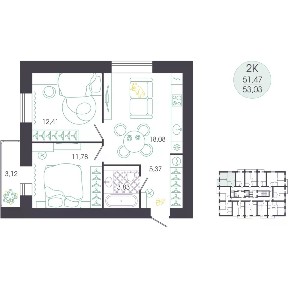 Продается 2-комн. квартира, 54,92 м²