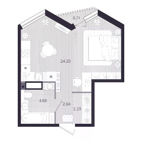Продается студия, 33,43 м²