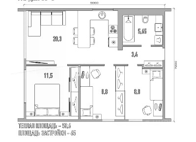 Продается 1-этажный дом, 65 м²