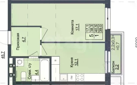 Продается 1-комн. квартира, 38 м²