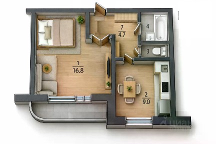 Продается 1-комн. квартира, 34,2 м²