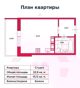 Продается студия, 22,9 м²