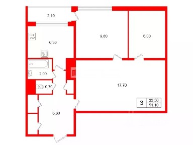 Продается 3-комн. квартира, 51,1 м²