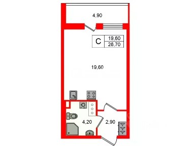Продается студия, 26,7 м²