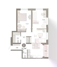 Продается 2-комн. квартира, 69,9 м²