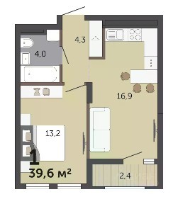 Продается 1-комн. квартира, 39,6 м²