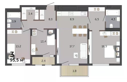 Продается 3-комн. квартира, 95,5 м²