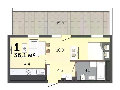 Продается студия, 36,1 м²