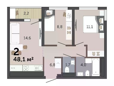 Продается 2-комн. квартира, 48,1 м²