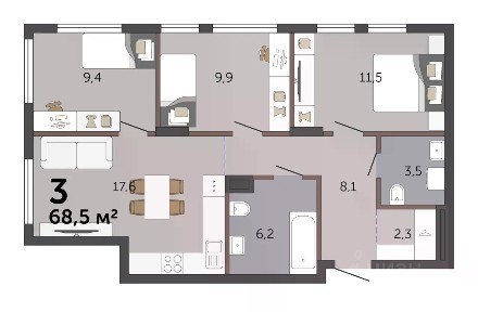 Продается 3-комн. квартира, 71,7 м²