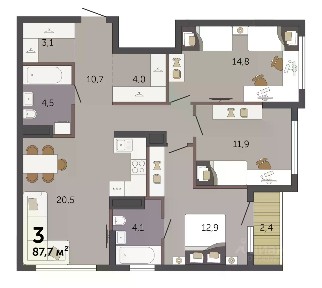 Продается 3-комн. квартира, 87,7 м²