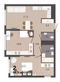 Продается 2-комн. квартира, 66,9 м²