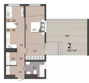 Продается 2-комн. квартира, 63,1 м²