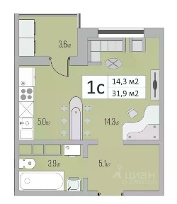 Продается студия, 31,9 м²