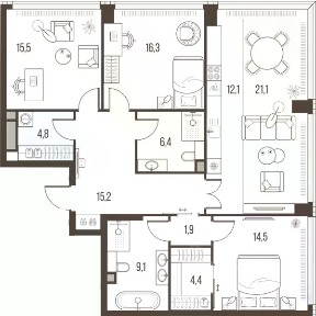 Продается 4-комн. квартира, 121,3 м²