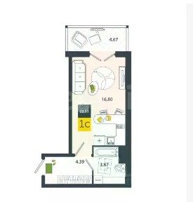 Продается студия, 25,7 м²