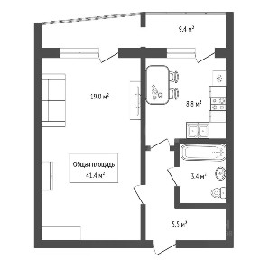 Продается 1-комн. квартира, 41,4 м²