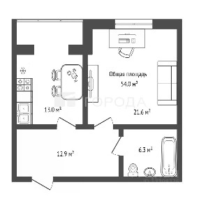 Продается 1-комн. квартира, 54 м²