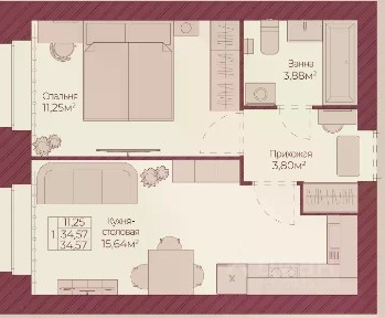 Продается 1-комн. квартира, 34,57 м²