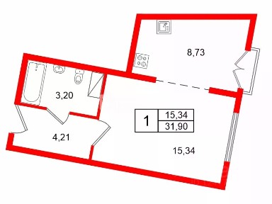 Продаются 1-комн. апартаменты, 31,9 м²