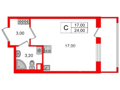 Продается студия, 24 м²