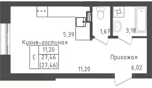 Продается студия, 27,46 м²