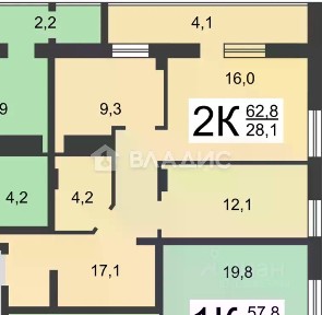 Продается 2-комн. квартира, 62,8 м²