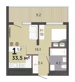 Продается студия, 33,5 м²
