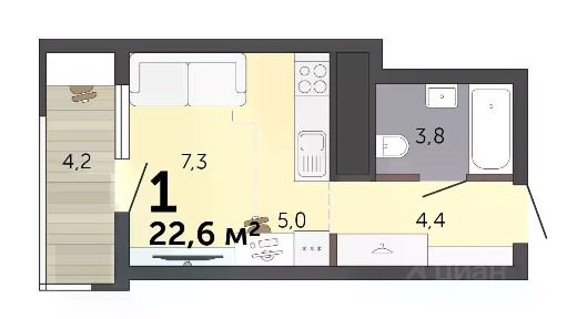 Продается студия, 22,6 м²