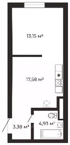 Продается студия, 38,45 м²