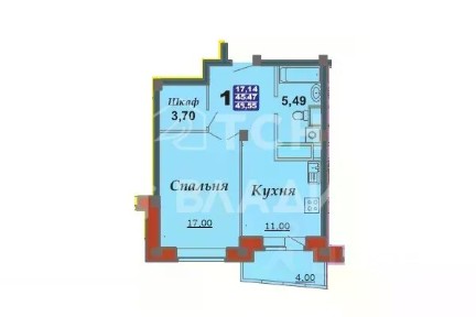 Продается 1-комн. квартира, 45,4 м²