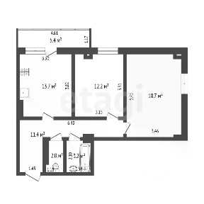 Продается 2-комн. квартира, 61,2 м²