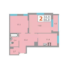 Продается 2-комн. квартира, 66,9 м²