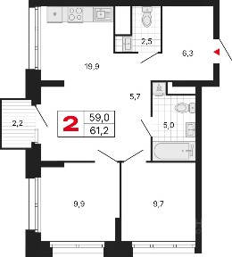 Продается 2-комн. квартира, 61,1 м²