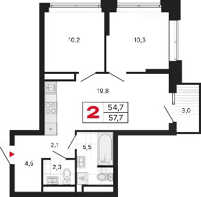 Продается 2-комн. квартира, 57,7 м²