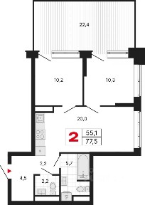 Продается 2-комн. квартира, 77,5 м²